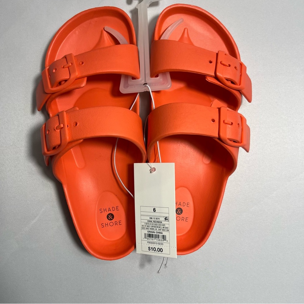 Women's Neida Eva Two Band Slide Sandals - Shade & Shore Coral Red Sz 6 NWT - Picture 3 of 6